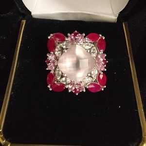 Rose Quartz, Ruby, Pink & White Sapphire Ring